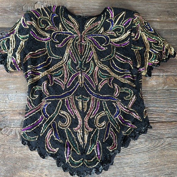 Vintage Lawrence Kazar sequined beaded silk top GVC size M - Picture 7 of 12